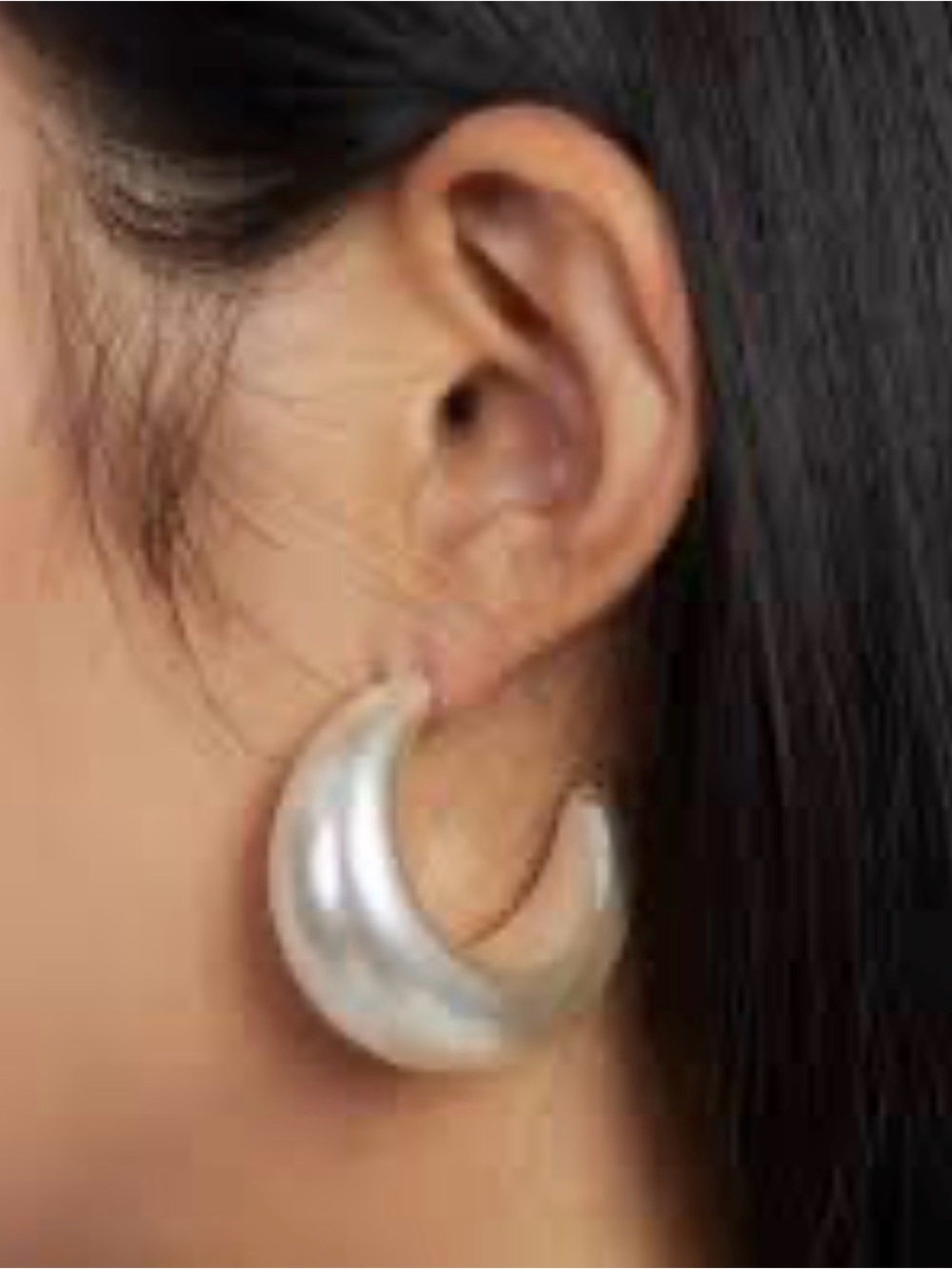 Plunder Silver Crescent Hoop Earrings - Shiny Silver